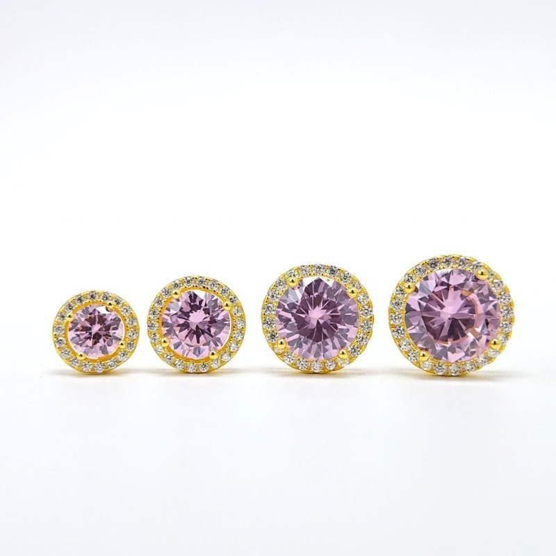 Women's Classic Round 925 Silver Synthetic Zirconia Stud Earrings